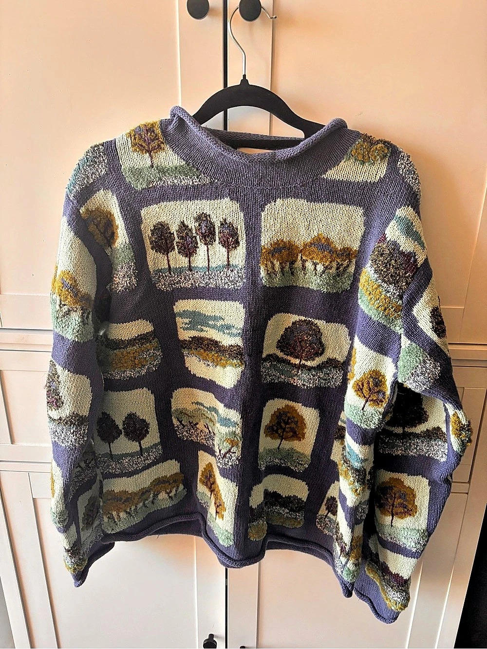 Northern Isles Geometric Knit Sweater in Purple & Green Size Medium